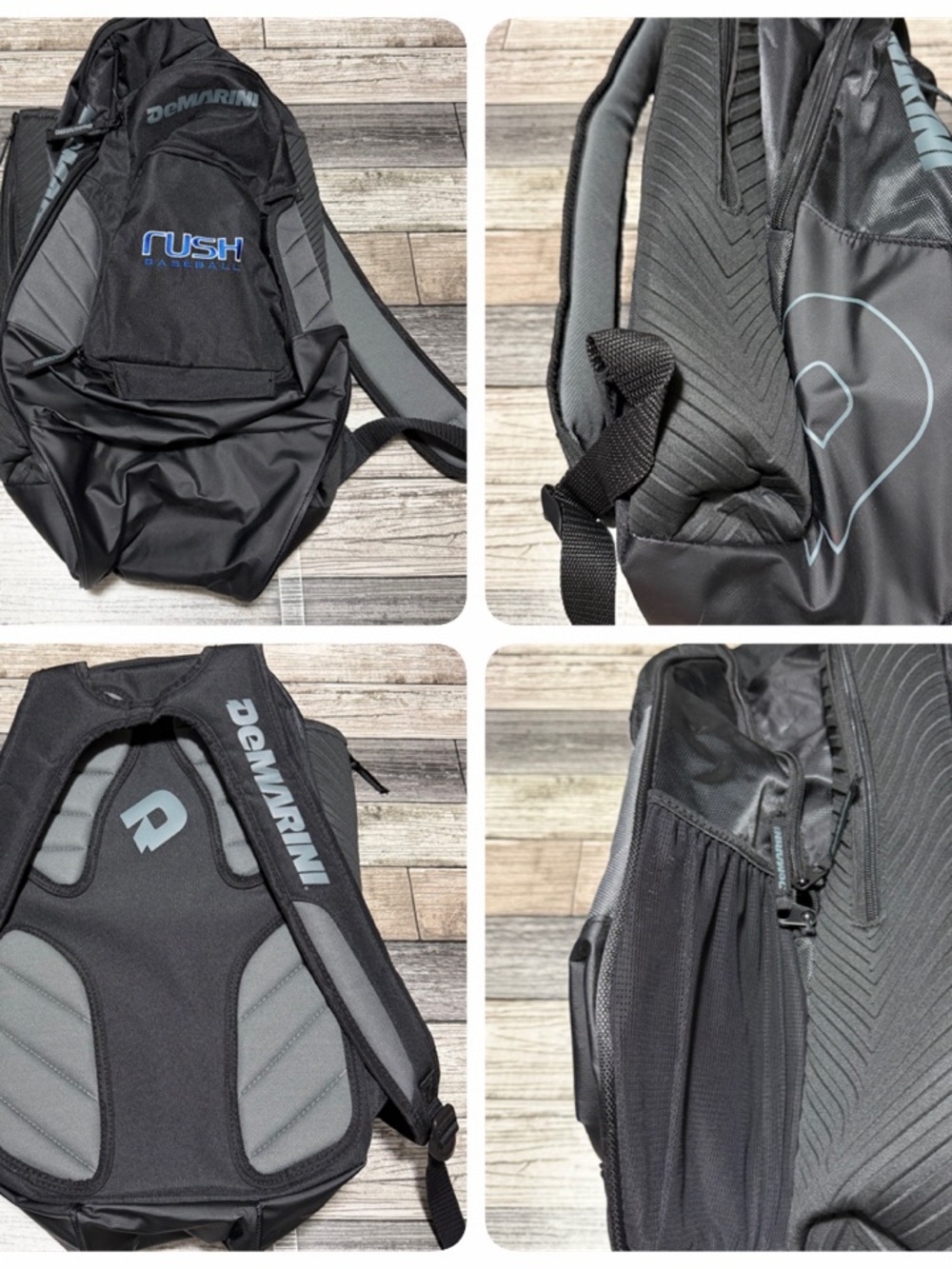DeMarini Bag Baseball Softball Backpack Gray Black Rush Baseball Embroidery